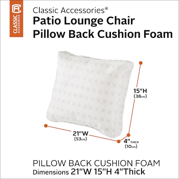 Classic Accessories Patio Lounge Chair Pillow Back Cushion Foam, 21 x 15 x 4 Inch - 61-065-019901-RT