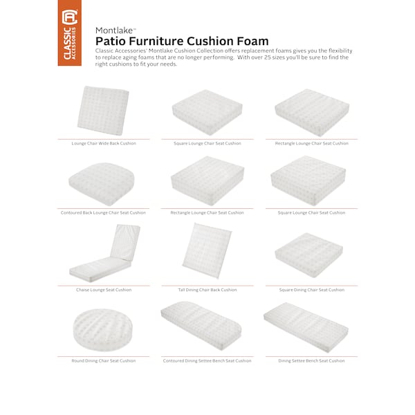 Classic Accessories Patio Lounge Chair Pillow Back Cushion Foam, 21 x 15 x 4 Inch - 61-065-019901-RT