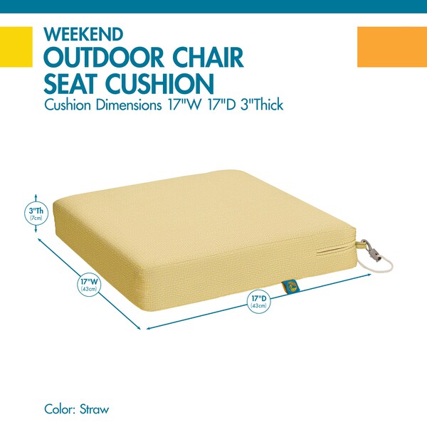 Classic Accessories Weekend 17" x 17" x 3" Dining Seat Cushion, Straw - CSWCH17173