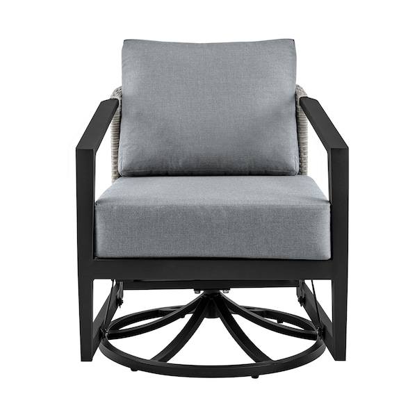 Armen Living Aileen Outdoor Patio Swivel Lounge Chair in Aluminum with Gray Cushions - 840254333246