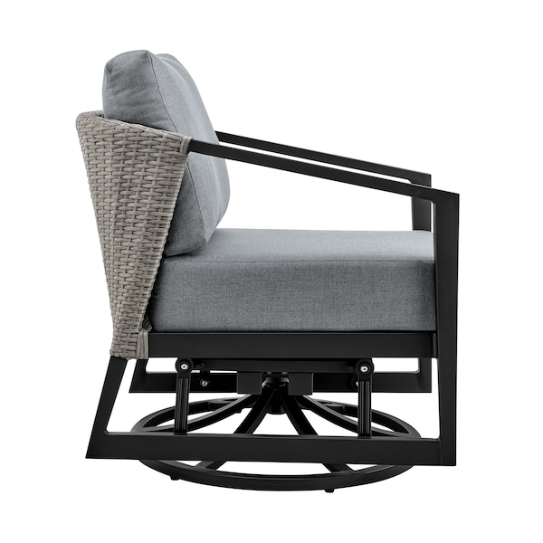 Armen Living Aileen Outdoor Patio Swivel Lounge Chair in Aluminum with Gray Cushions - 840254333246