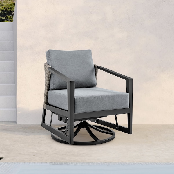 Armen Living Aileen Outdoor Patio Swivel Lounge Chair in Aluminum with Gray Cushions - 840254333246