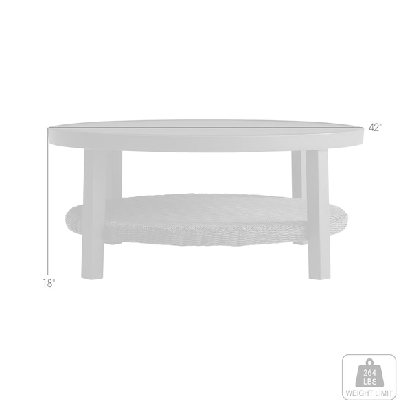 Armen Living Grand Black Aluminum Outdoor Round Conversation Table with Wicker Shelf - 840254332744