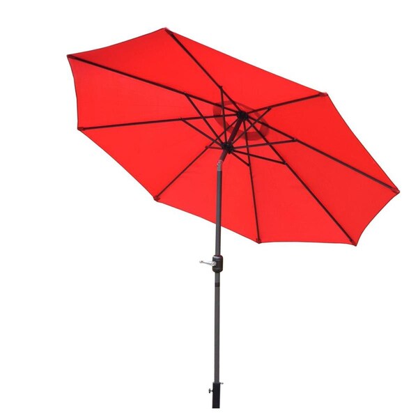 Bbq Innovations 9 ft. Metal Framed Umbrella with Crank & Tilt System - Red Top & Brown Pole wih Brown Stand - BB3107578