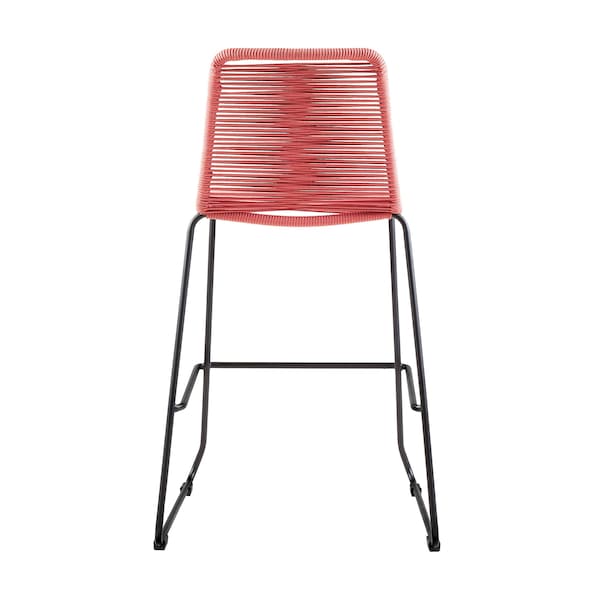 Armen Living Shasta 30" Outdoor Metal and Brick Red Rope Stackable Barstool - Set of 2 - LCSTBABLBRK30
