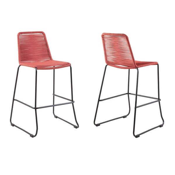 Armen Living Shasta 30" Outdoor Metal and Brick Red Rope Stackable Barstool - Set of 2 - LCSTBABLBRK30