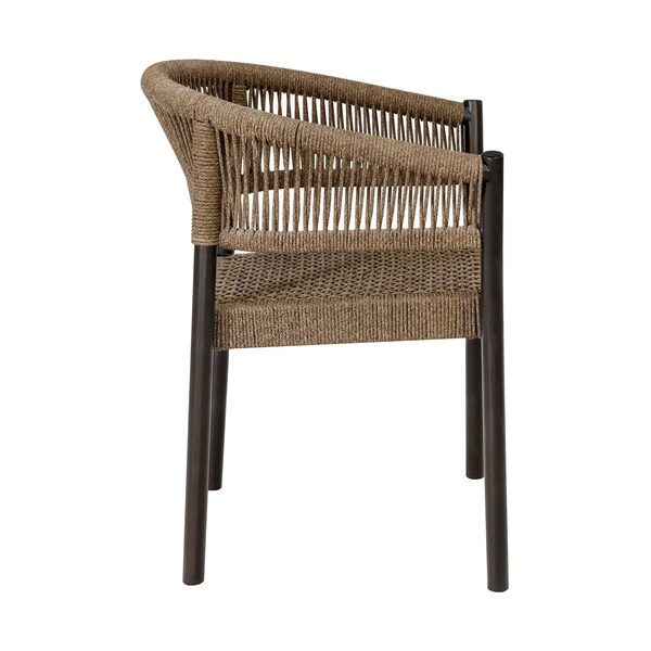 Armen Living Doris Outdoor Patio Dining Chair in Dark Eucalyptus Wood with Truffle Rope - Set of 2 - LCDOSITRU