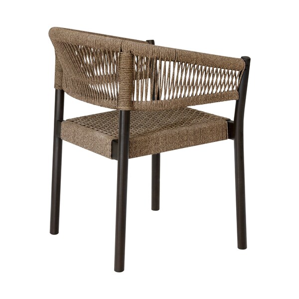 Armen Living Doris Outdoor Patio Dining Chair in Dark Eucalyptus Wood with Truffle Rope - Set of 2 - LCDOSITRU