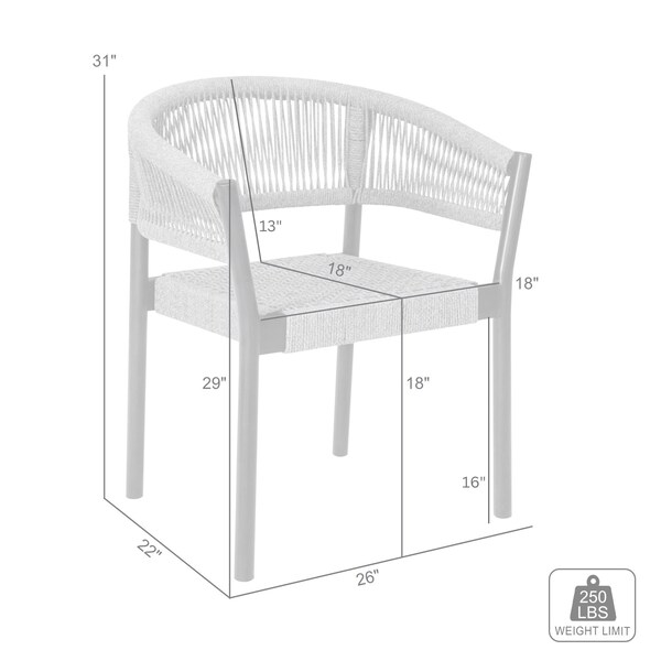 Armen Living Doris Outdoor Patio Dining Chair in Dark Eucalyptus Wood with Truffle Rope - Set of 2 - LCDOSITRU