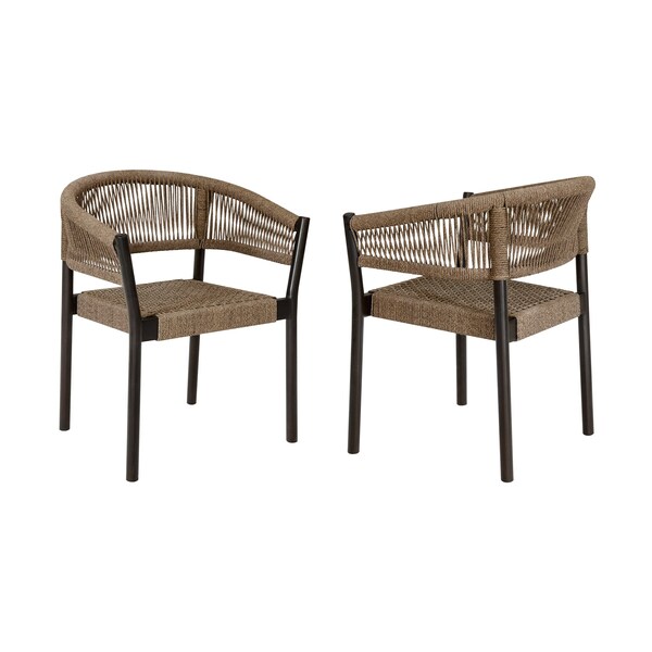 Armen Living Doris Outdoor Patio Dining Chair in Dark Eucalyptus Wood with Truffle Rope - Set of 2 - LCDOSITRU