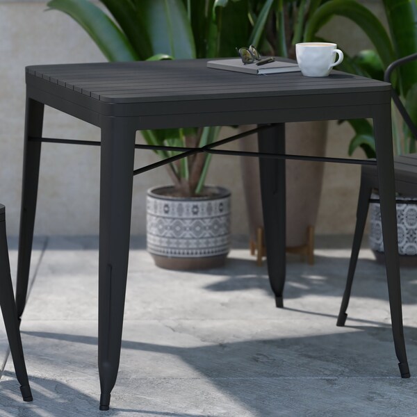 Flash Furniture Black Patio Table with Poly Resin Slatted Top - SB-T11T-BK-GG