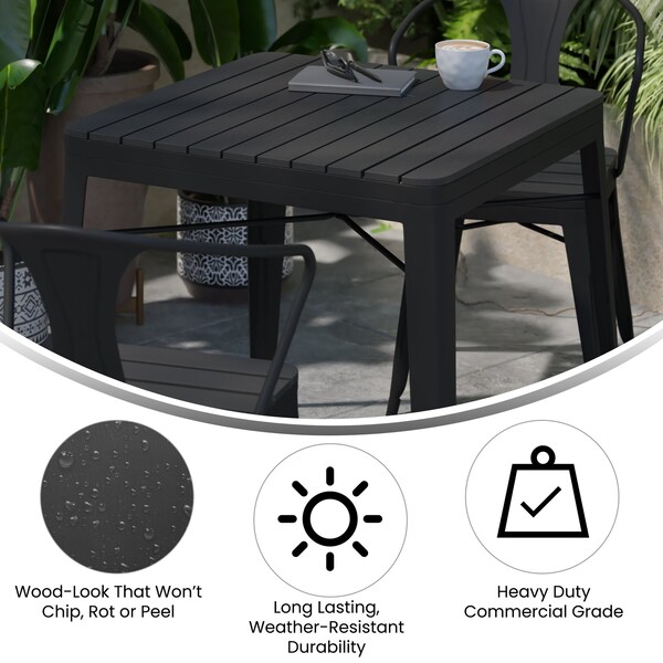 Flash Furniture Black Patio Table with Poly Resin Slatted Top - SB-T11T-BK-GG