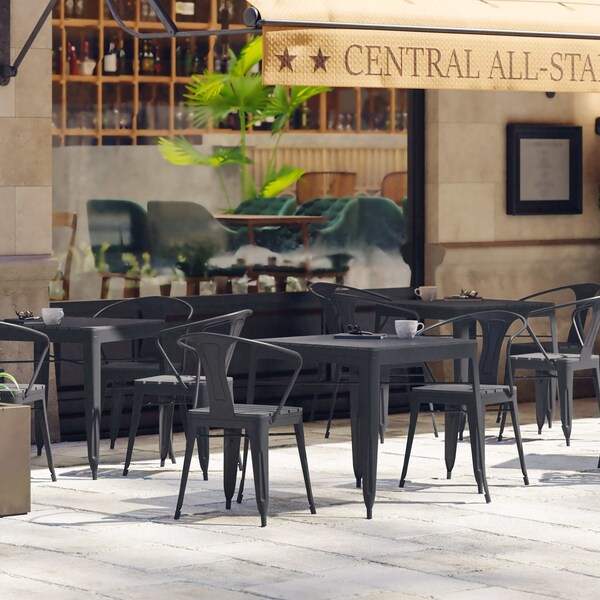 Flash Furniture Black Patio Table with Poly Resin Slatted Top - SB-T11T-BK-GG
