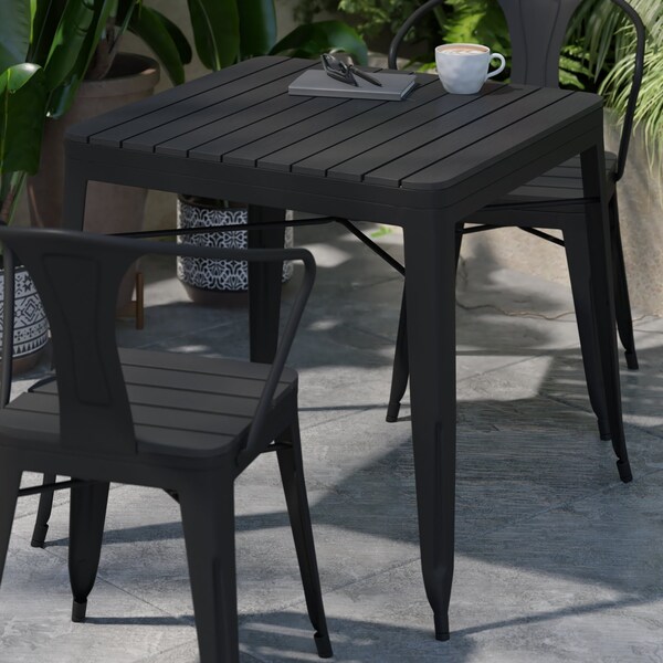 Flash Furniture Black Patio Table with Poly Resin Slatted Top - SB-T11T-BK-GG
