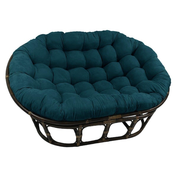 International Caravan Rattan Double Papasan Chair with Microsuede Cushion, Blue - 3304-MS-TL
