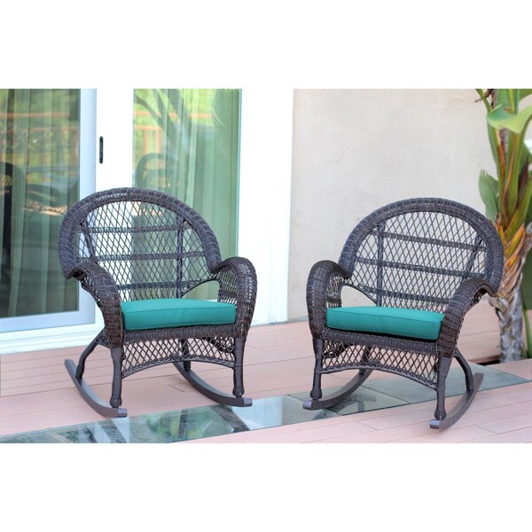 Propation W00208-R-2-FS032-CS Santa Maria Espresso Wicker Rocker Chair with Turquoise Cushion, 2PK - PR2442183