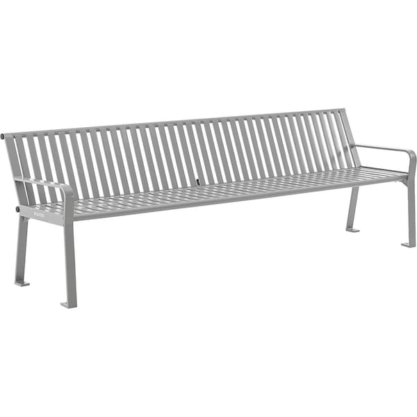 Global Industrial 8ft Outdoor Bench with Back, Vertical Steel Slat, Gray - 694855GYKD