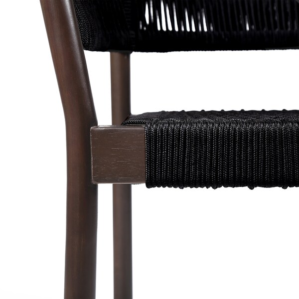 Armen Living Doris Outdoor Patio Dining Chair in Dark Eucalyptus Wood with Black Rope - Set of 2 - LCDOSIBLK