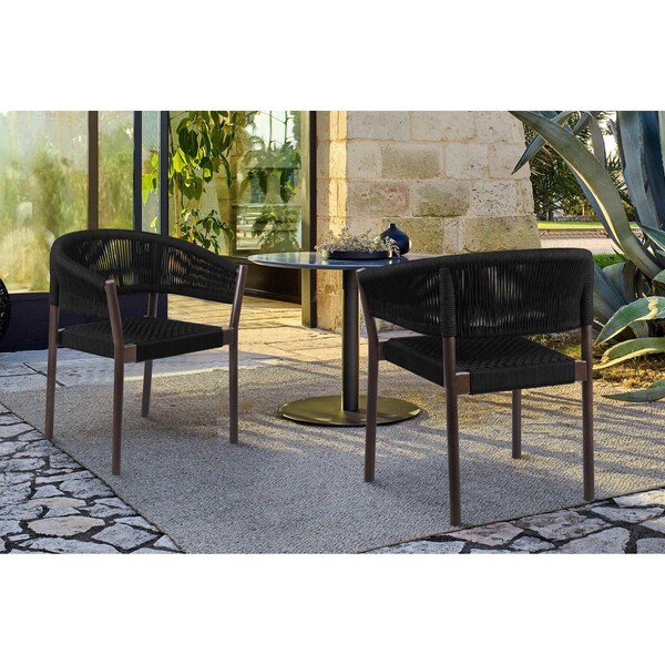 Armen Living Doris Outdoor Patio Dining Chair in Dark Eucalyptus Wood with Black Rope - Set of 2 - LCDOSIBLK