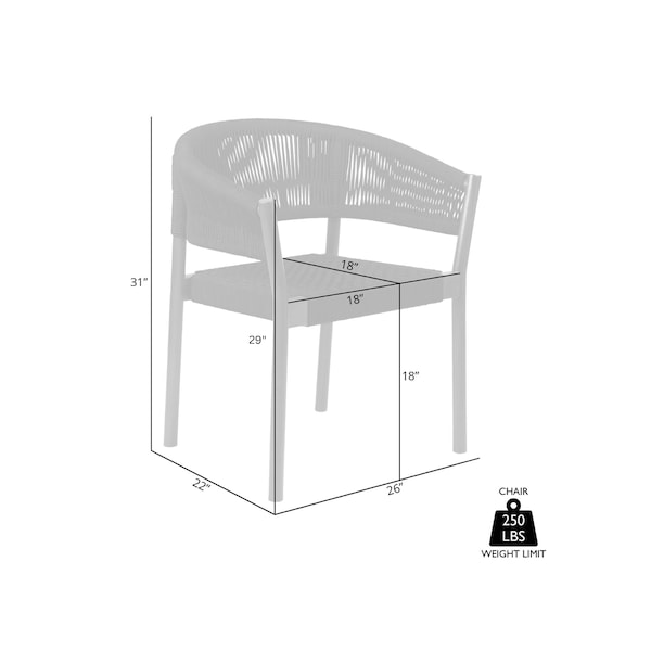 Armen Living Doris Outdoor Patio Dining Chair in Dark Eucalyptus Wood with Black Rope - Set of 2 - LCDOSIBLK