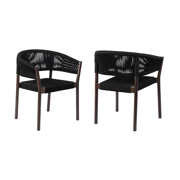Armen Living Doris Outdoor Patio Dining Chair in Dark Eucalyptus Wood with Black Rope - Set of 2 - LCDOSIBLK