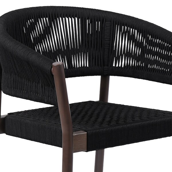 Armen Living Doris Outdoor Patio Dining Chair in Dark Eucalyptus Wood with Black Rope - Set of 2 - LCDOSIBLK