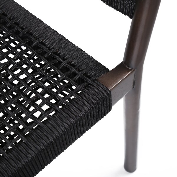 Armen Living Doris Outdoor Patio Dining Chair in Dark Eucalyptus Wood with Black Rope - Set of 2 - LCDOSIBLK
