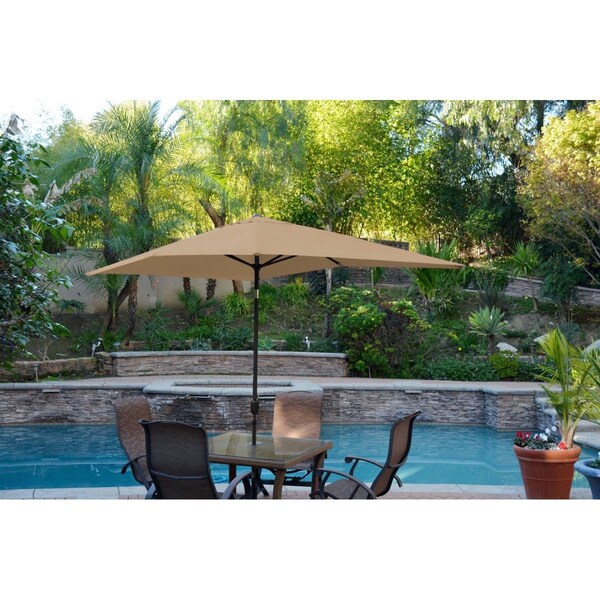 Propation 6.5 x 10 ft. Aluminum Patio Market Umbrella Tilt with Crank - Brown Fabric & Black Pole - PR1081273