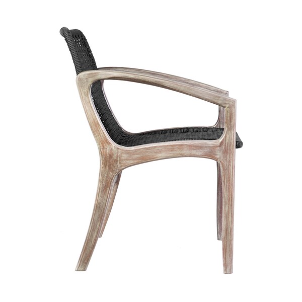 Armen Living Brighton Outdoor Patio Dining Chair in Light Eucalyptus Wood and Charcoal Rope - 840254332386