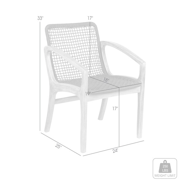 Armen Living Brighton Outdoor Patio Dining Chair in Light Eucalyptus Wood and Charcoal Rope - 840254332386