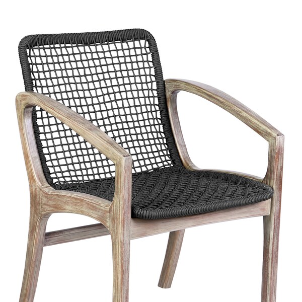Armen Living Brighton Outdoor Patio Dining Chair in Light Eucalyptus Wood and Charcoal Rope - 840254332386