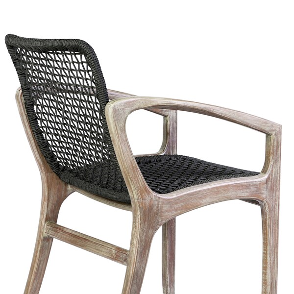 Armen Living Brighton Outdoor Patio Dining Chair in Light Eucalyptus Wood and Charcoal Rope - 840254332386
