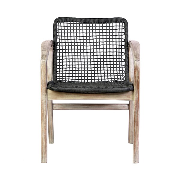 Armen Living Brighton Outdoor Patio Dining Chair in Light Eucalyptus Wood and Charcoal Rope - 840254332386