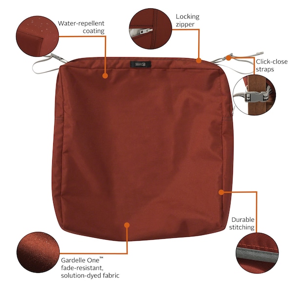 Classic Accessories Ravenna Water-Resistant 19x19x3" Patio Seat Cushion Cover, Spice - 60-405-011701-RT
