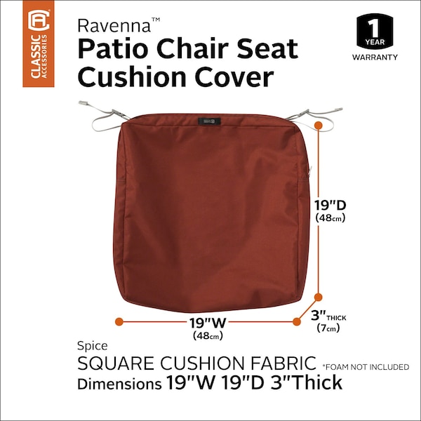 Classic Accessories Ravenna Water-Resistant 19x19x3" Patio Seat Cushion Cover, Spice - 60-405-011701-RT