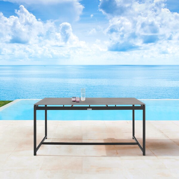 Armen Living Royal Black Aluminum and Teak Outdoor Dining Table with Stone Top - 840254332805