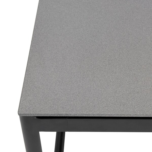 Armen Living Royal Black Aluminum and Teak Outdoor Dining Table with Stone Top - 840254332805