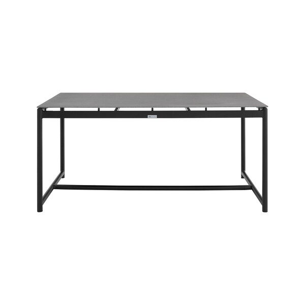 Armen Living Royal Black Aluminum and Teak Outdoor Dining Table with Stone Top - 840254332805