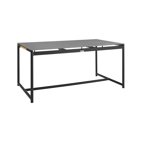 Armen Living Royal Black Aluminum and Teak Outdoor Dining Table with Stone Top - 840254332805
