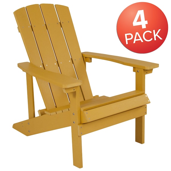 Flash Furniture Yellow Poly Resin Adirondack Chair 4PK - 4-JJ-C14501-YLW-GG