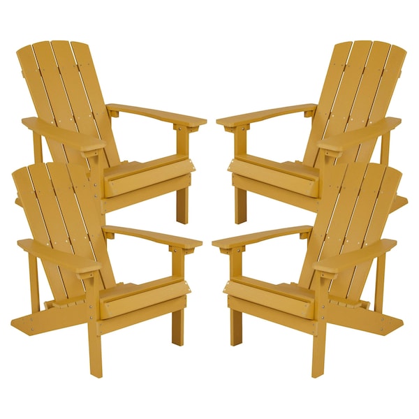 Flash Furniture Yellow Poly Resin Adirondack Chair 4PK - 4-JJ-C14501-YLW-GG