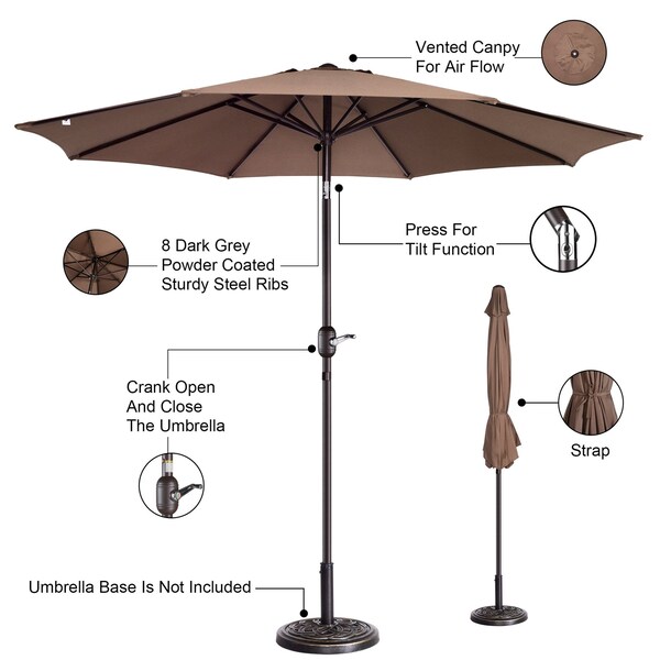 Villacera 9-Foot Outdoor Patio Umbrella, Brown - 83-OUT5441