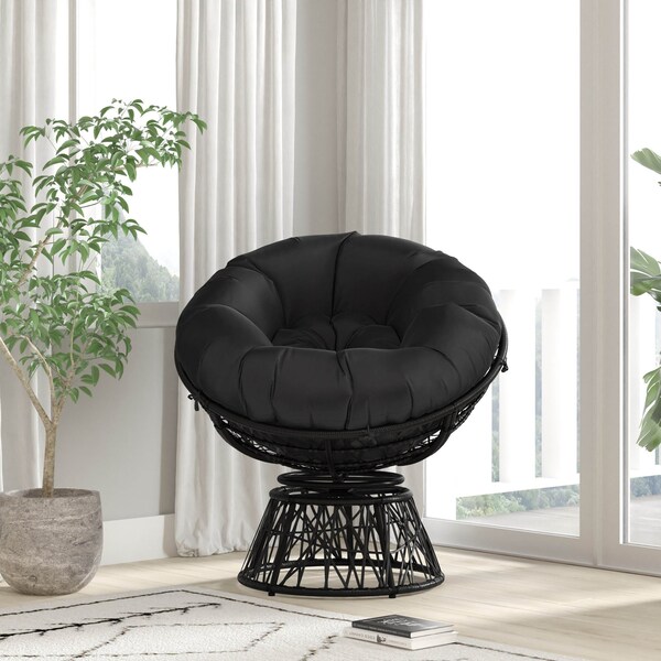Flash Furniture Bowie Comfort Series Black Swivel Patio Chair with Black Cushion - JE-5101W-BK-GG