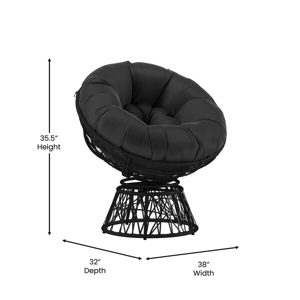 Flash Furniture Bowie Comfort Series Black Swivel Patio Chair with Black Cushion - JE-5101W-BK-GG