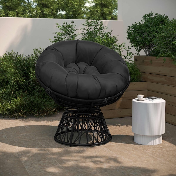 Flash Furniture Bowie Comfort Series Black Swivel Patio Chair with Black Cushion - JE-5101W-BK-GG