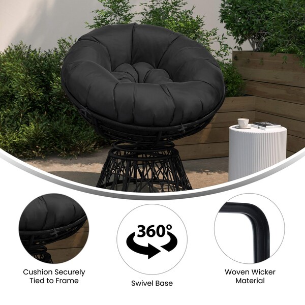 Flash Furniture Bowie Comfort Series Black Swivel Patio Chair with Black Cushion - JE-5101W-BK-GG
