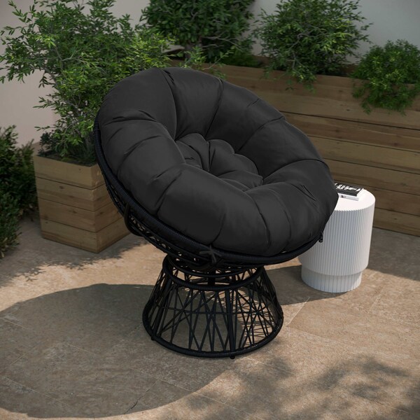 Flash Furniture Bowie Comfort Series Black Swivel Patio Chair with Black Cushion - JE-5101W-BK-GG