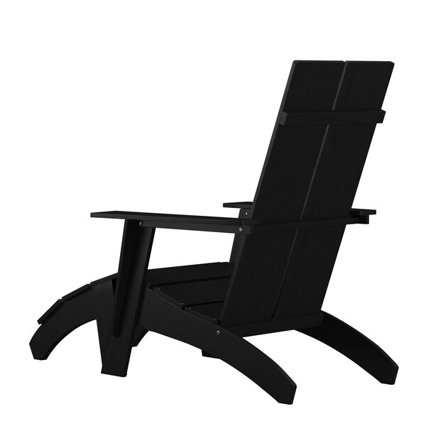 Flash Furniture Set of 2 Black Modern Adirondack Chairs & Ottomans - 2-JJ-C14509-14309-BK-GG