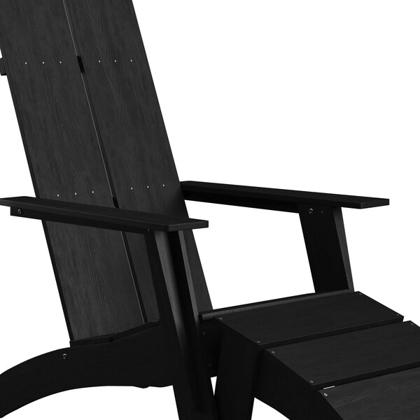 Flash Furniture Set of 2 Black Modern Adirondack Chairs & Ottomans - 2-JJ-C14509-14309-BK-GG