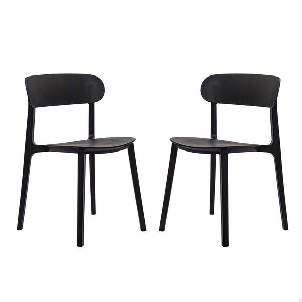 Flash Furniture Dover Stacking Patio Chairs w/Curved Backrests, All-Weather Resin Chairs in Black, 2PK - 2-DHF-340-APP-BLK-GG